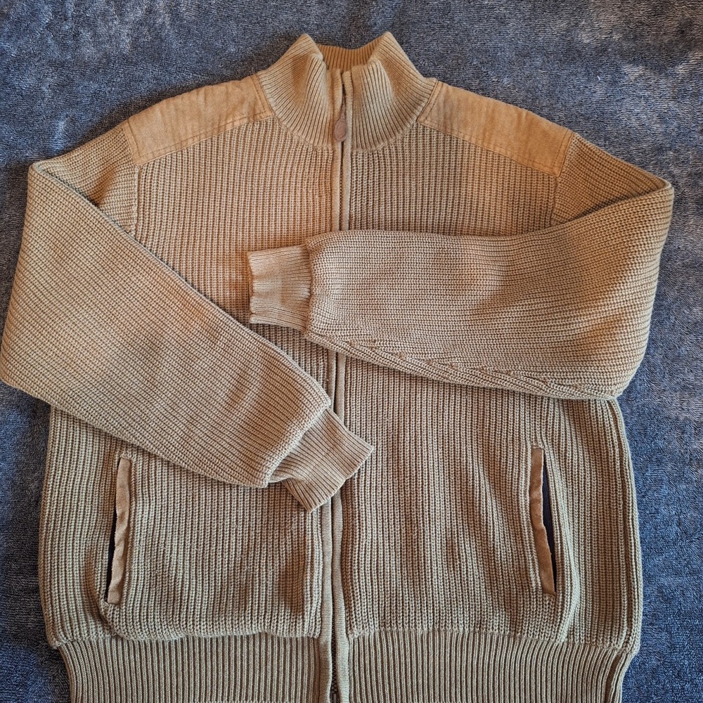Vtg Orvis Full Zip Fishermen Cardigan Sweater Mens L Brown Heavy Weight Cabin...